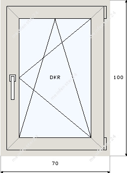 Technische Zeichnung von Öffnungsmöglichkeiten von 70x100 Fenstern (DKR)