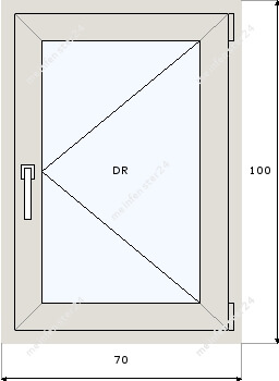 Technische Zeichnung von Öffnungsmöglichkeiten von 70x100 Fenstern (DR)
