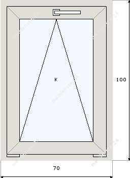 Technische Zeichnung von Öffnungsmöglichkeiten von 70x100 Fenstern (K)