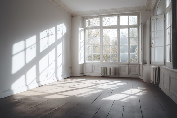 Großes helles Zimmer mit Sprossenfenstern im Altbau