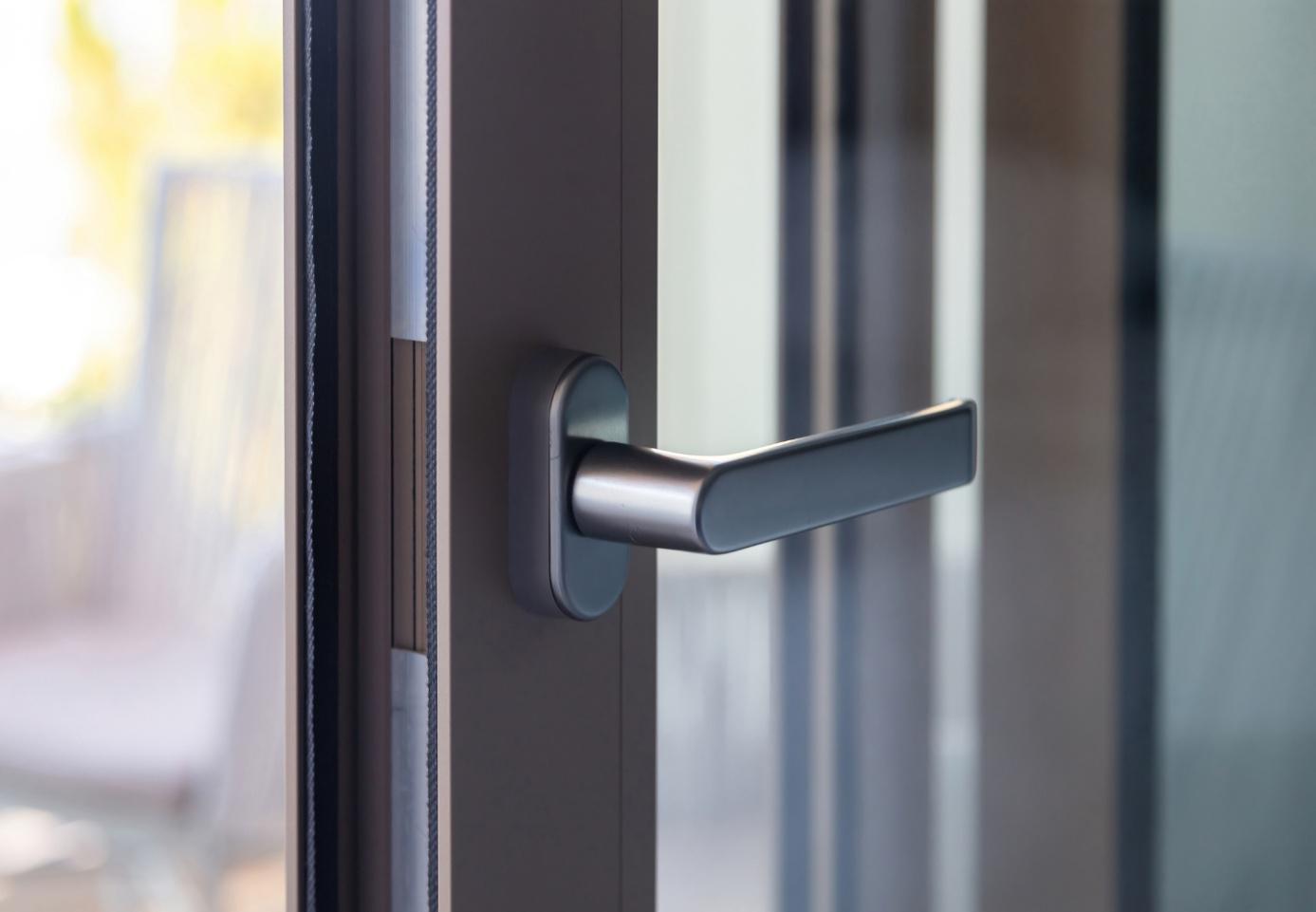 Nahaufnahme eines Aluminiumfensters mit Griff