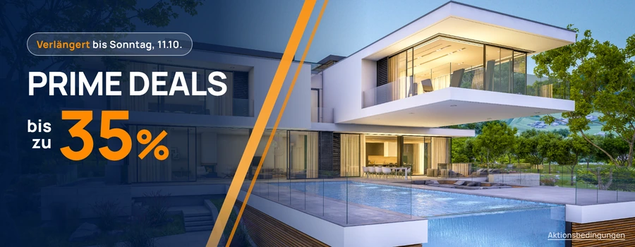 Banner mit einem modernen Haus im Zuge der Prime Deals bei meinfenster24